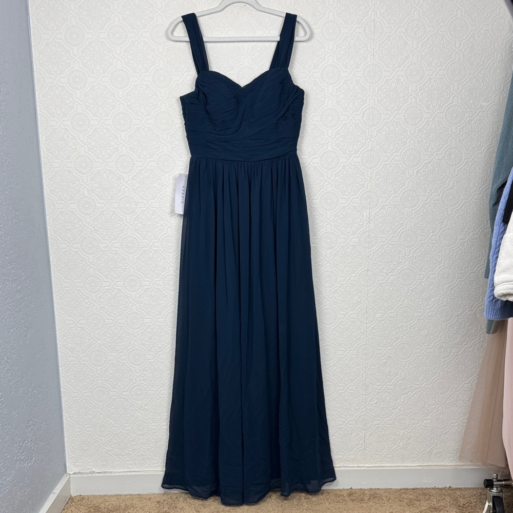 Azazie Zapheira Dark Navy Bridesmaid Dress US 10 A10 Chiffon Maxi Gown - Picture 6 of 13